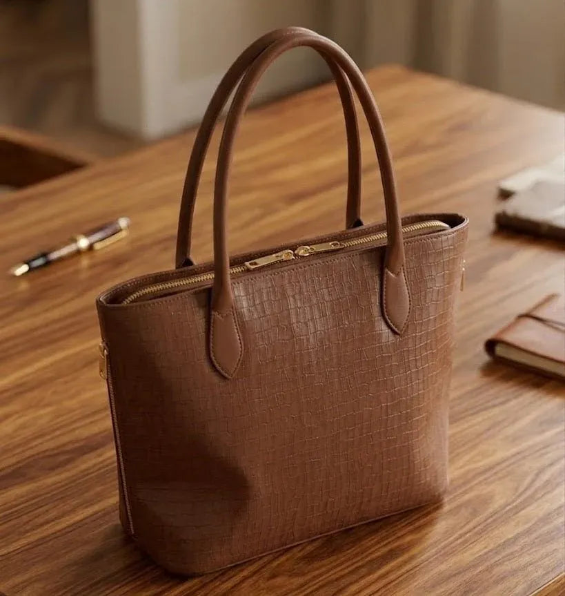 Elegant Croc Texture Tote Handbag for Women